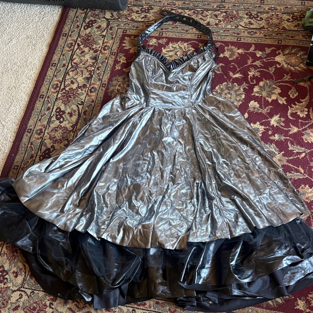 Lip Service Metallic Silver and Black Halter Midi Dress